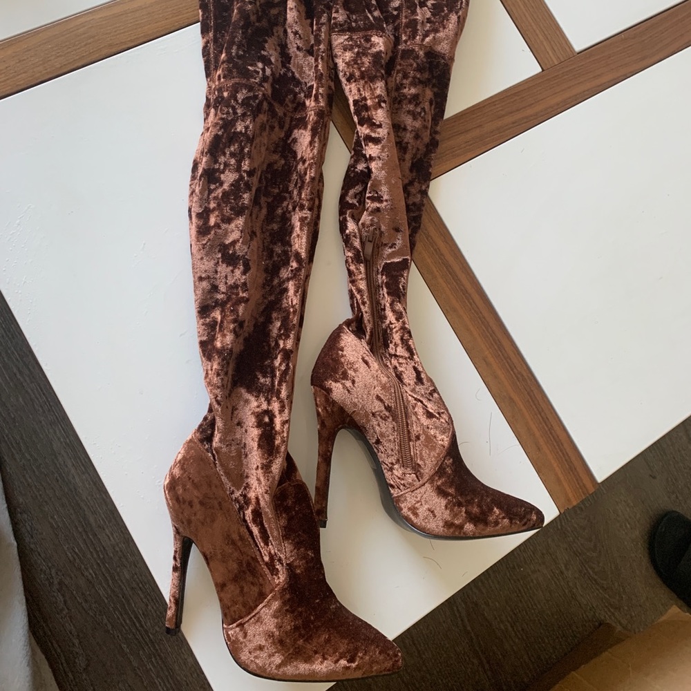 Thigh high velvet boots